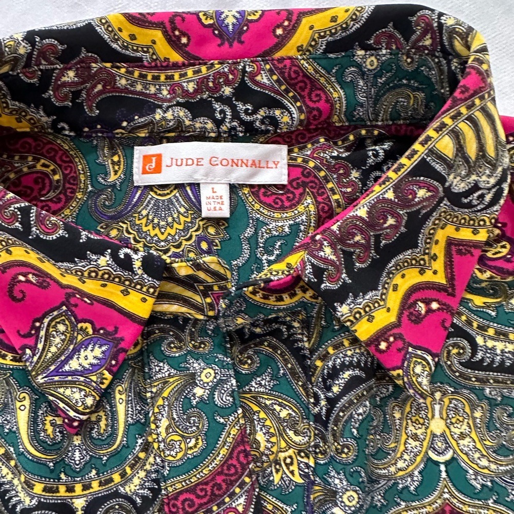 Jude Connally Women's Paisley Button Down Shirt - Pink, Yellow, Green